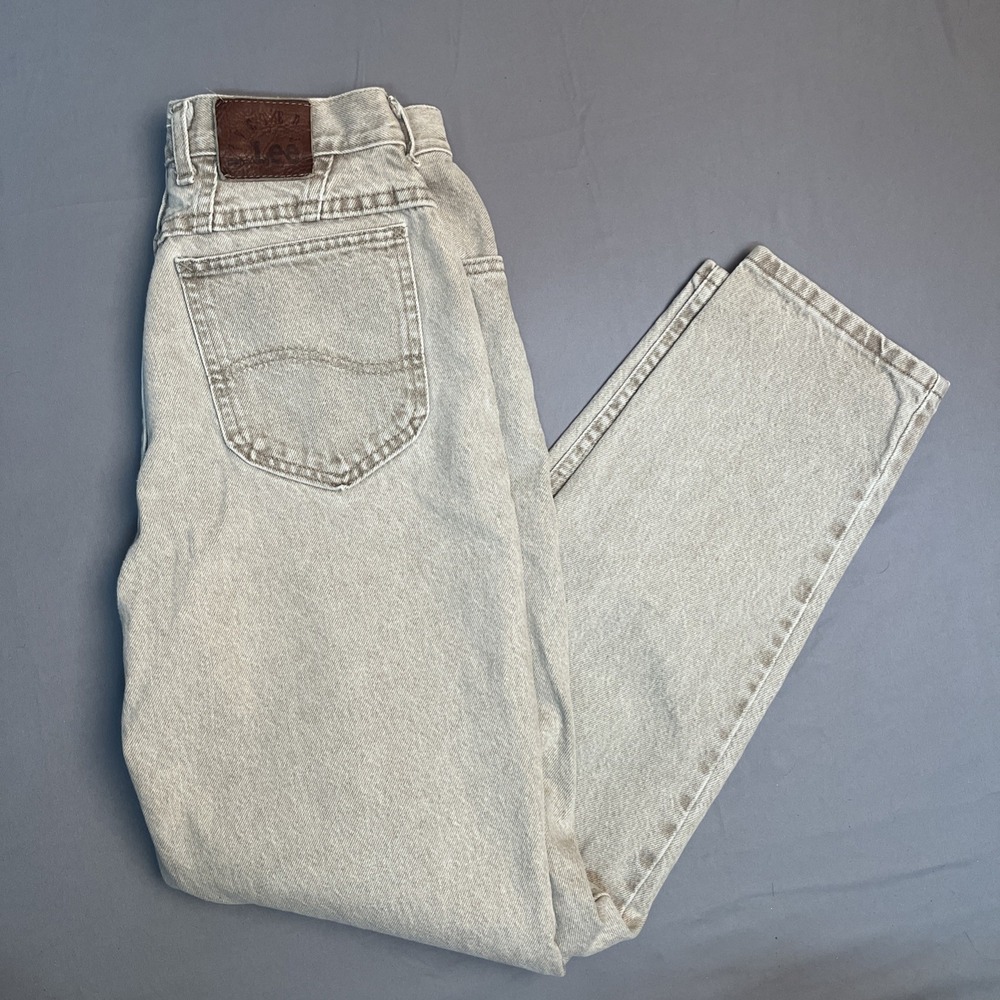 VTG Lee Riveted Jeans Women's 12 Medium Tan Denim Made in USA Straight High Rise